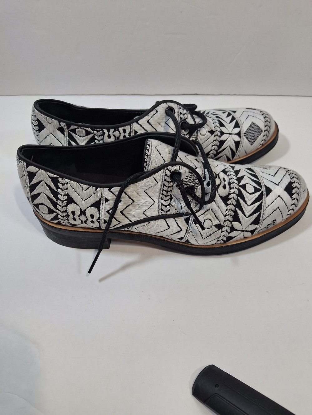 Miista Black and White Embroidered Lace-Up Shoes